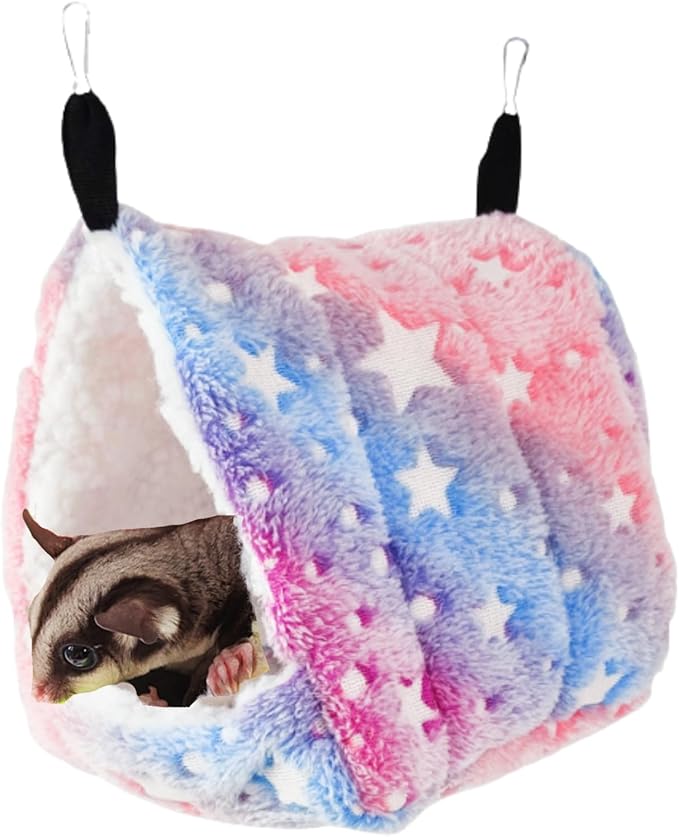 Cotton Guinea Pig Rat Hammock, Colorful Hamster Hanging Nest Warm Hideout Cage for Small Animals Sugar Glider Parrot Ferret (Rainbow,Large)