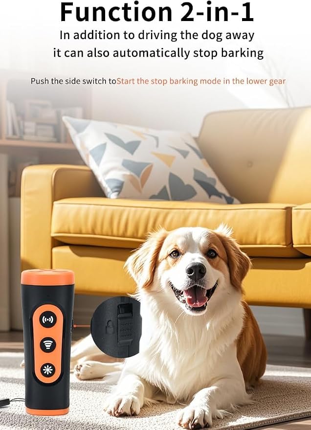 Ultrasonic Dog Bark Deterrent Device, Anti Barking Device for Dogs, Dog Training Stops Bad Behavior, Effective Control Range Ultrasonic 50ft, Flashlight & Beep | Safe for Human & Dogs
