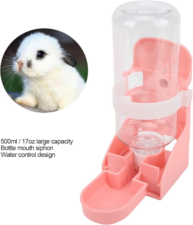 17oz Rabbit Water Bottle, Small Pet No Drip Hanging Water Dispenser, Automatic Bunny Water Bottle Water Feeder for Chinchilla Guinea Pig Hedgehog Ferret (Pink)