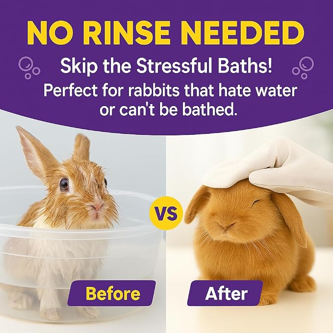 Rabbit Bath Wipes - Disposable Glove Design, Waterless No-Blow Clean, for Bunny Paws, Fur, Bottoms & Sensitive Areas, 6-Count (Pet Gloves Wipes 4 Packs (24 Pieces))