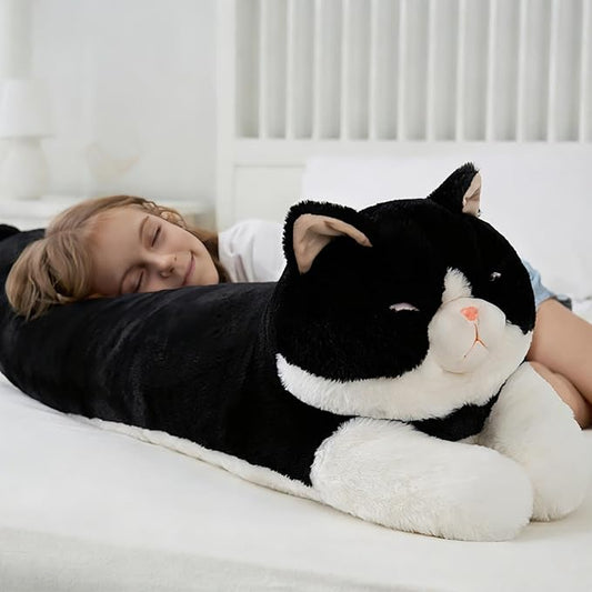48inch Giant Cat Stuffed Animal Pillow, Cute Big Jumbo Black Cat Body Pillow Plush Toy, Large Cat Soft Fluffy Kitty Plushies Gift for Kids Boys Girls & Adult, Birthday