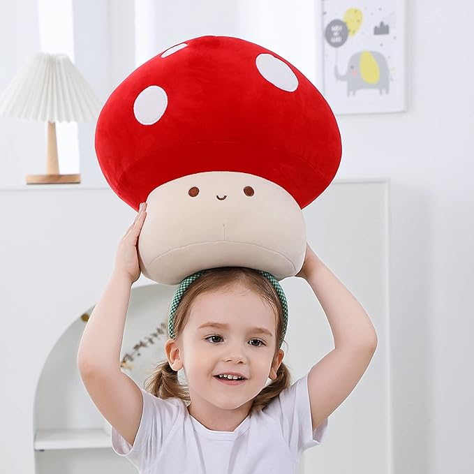 WeBingo Mushroom Plush Pillow, 9 Inch Cute Large Mushroom Decor Stuffed Animal Plushies Stuffy for Girl Boy Kid Adult, Giant Big Jumbo Soft Toy Gift for Birthday Christmas Valentine's Day