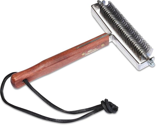 Mars Coat King Triple Wide Dematting Undercoat Grooming Rake Stripper Tool for Horses, Stainless Steel with Wooden Handle, Made in Germany, 30 Blade Heavy Coat