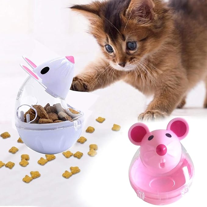 White Interactive Toys for Cats, Cat Food Balls Slow Feeder Mice Shaped Tumbler, Pet Kitten Mouse Shape, Food Storage Dispenser, Feeder, for Indoor and Kitten Exercise