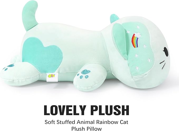 Onsoyours Original Rainbow Cat Plush 20 Inch Kitty Plushies Toy Blue Cat Kitten Stuffed Animal Soft Pillow Kawaii Plushie Gift for Kids & Adults (Rainbow Cat, 20")