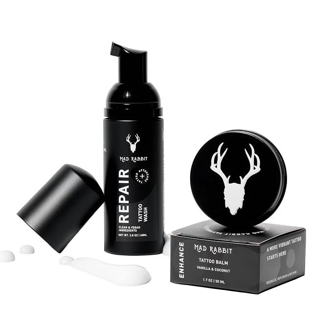 Mad Rabbit Tattoo Aftercare Kit – Tattoo Balm & Tattoo Foam Soap Cleanser – Tattoo Care for New Tattoos, Tattoo Moisturizer for Old Ink, Vegan, Fragrance-Free, Clean Ingredients