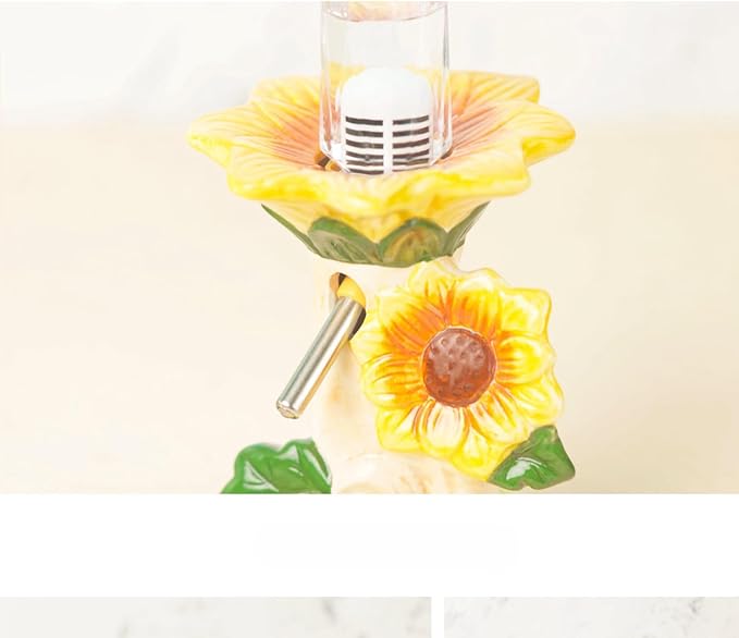 Ceramic Hamster Water Bottle with Stand & 80ML Water Bottle, Water Dispenser for Small Animal, Water Bottle Holder Auto Water Feeding Bottles for Syrian Dwarf Hamster Mice Gerbil (Sunflower Shape)