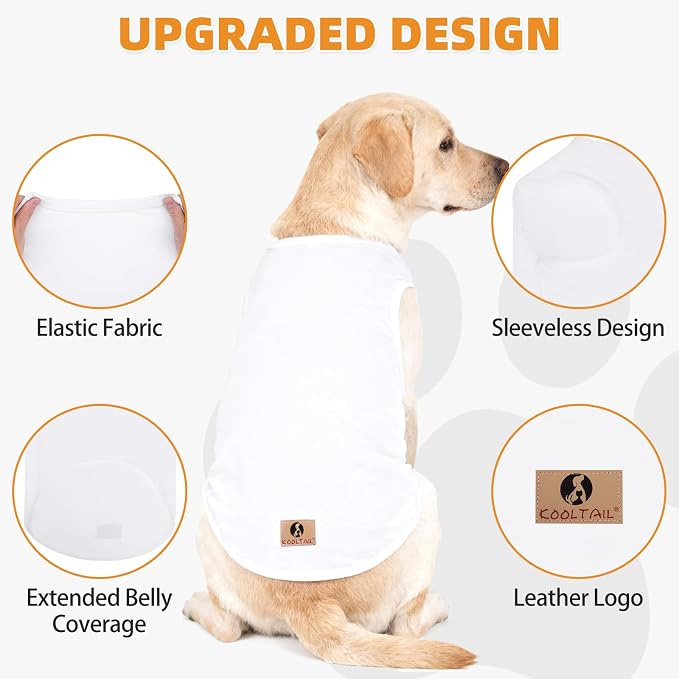 KOOLTAIL Large Dog Clothes for Boy Girl, 2 Pack Cotton Summer Dog T Shirts UV & Insect Protection for Outdoor Camping, Anti-Hair Loss Breathable Sleeveless Pet Vest Tank Tops Apparel, Black & White, L