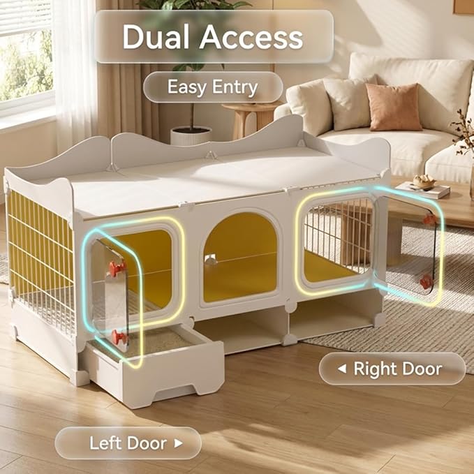 Rabbit Cage with Storage Space, Transparent Door & Waste Collection Tray – Sturdy, Spacious, & Easy-to-Clean – Ideal for Rabbits, Guinea Pigs, and Small Pets