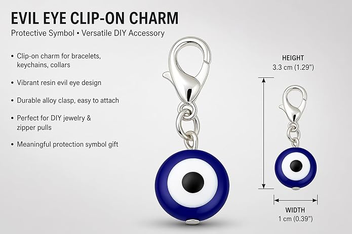 Evil Eye Charm Pendants Blue White Resin Alloy Clip-On Tiny DIY Bracelet Necklace Keychain Pet Collar (3 Pcs)