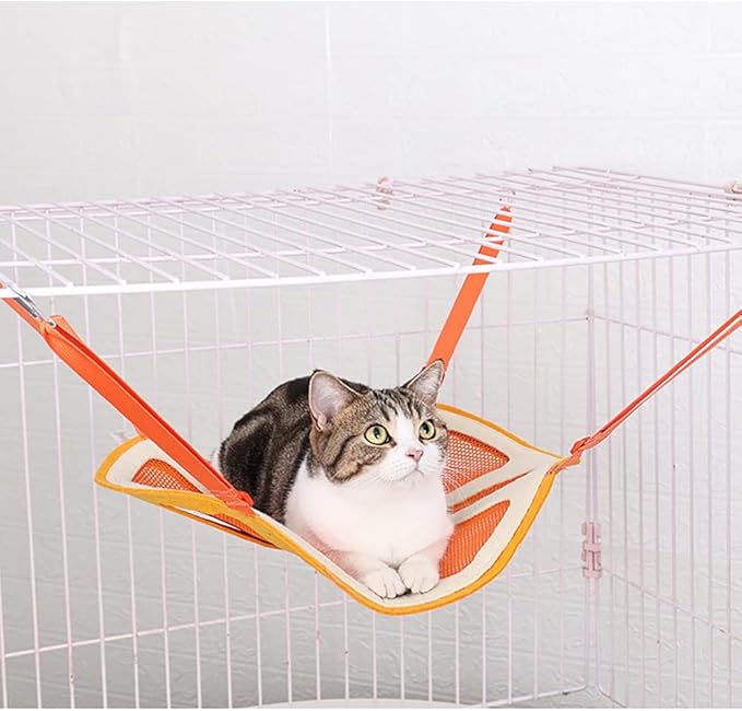 Orange Shape Design Pet Hammock, Hanging Adjustable Small Pet Hammock for Puppy, Cat, Rats, Ferret, Bunny, Hammock Bed with 4 Metal Hooks Suitable for Cage/Chair/Car/Outdoor