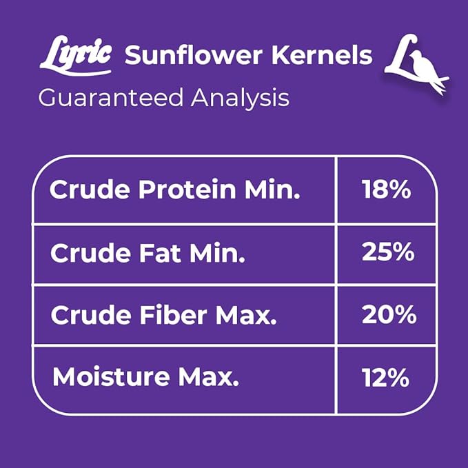 Lyric Sunflower Kernels Wild Bird Seed for Outside Feeders, No Waste Bird Food, Attracts Finches and More, 25 lb Bag