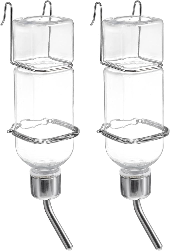 balacoo 2 Pcs Pet Water Feeder 6Oz Hanging Rabbit Water Bottle No Drip Small Animal Watering Fountain with Springs and Hooks for Guinea Pig and Bunny