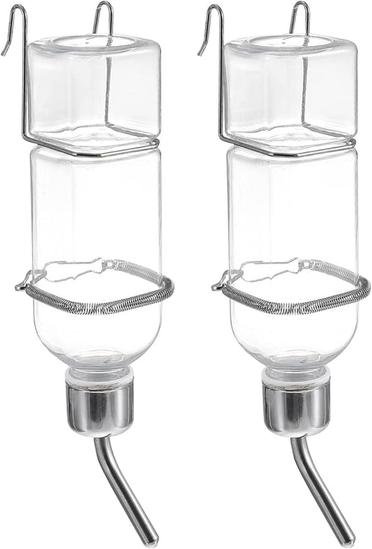 balacoo 2 Pcs Pet Water Feeder 6Oz Hanging Rabbit Water Bottle No Drip Small Animal Watering Fountain with Springs and Hooks for Guinea Pig and Bunny