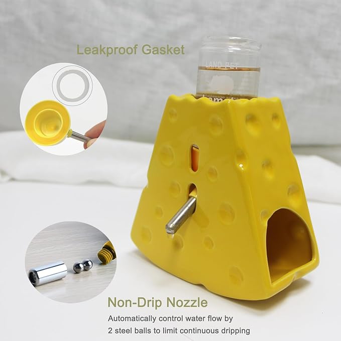 Adjustable Water Bottle Holder - 125ML Syrian Hamster Water Bottle with Widen Bottom Stand Anti-Fall, Ceramic Cheese Water Dispenser for Mice, Gerbil