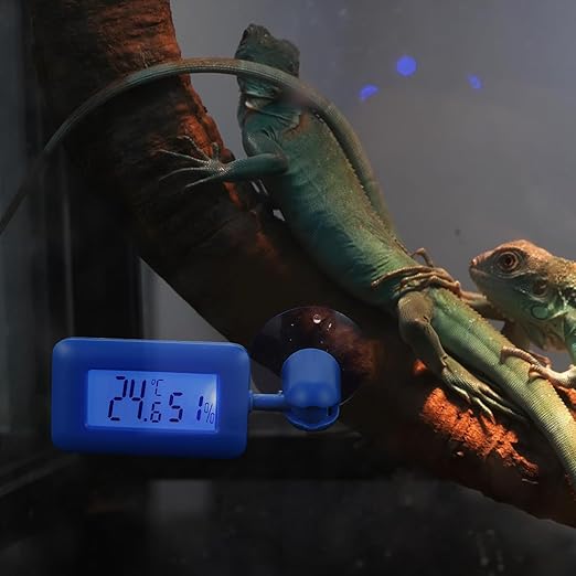 Digital Reptile Box Thermometer and Hygrometer with 360° Rotatable Suction Cup, Night Light Mini Temperature Humidity Monitor for Leopard Gecko and Bearded Dragon Terrariums