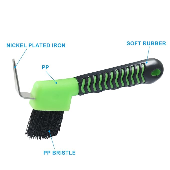 Litoexpe 1 Pcs Horse Hoof Pick Brushes with Soft Touch Rubber Handle, Fine Brush for Goat Donkey and Horse Equestrian Enthusiasts (Green)