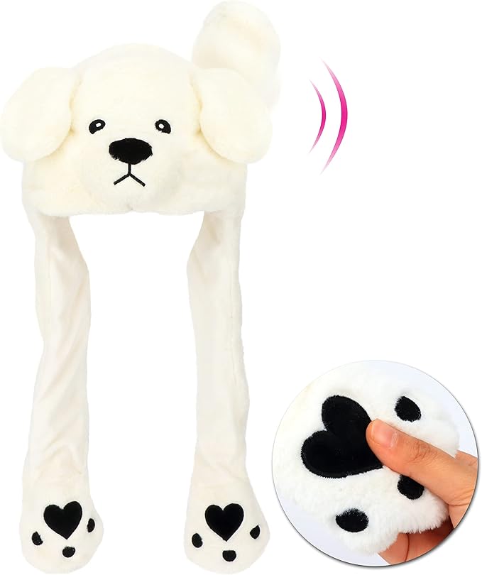 Bubblepompom Animal Hat with Ears Moving Jumping Pop Up Beating Hat Plush Holiday Cosplay Dress Up Funny Gift for Kids