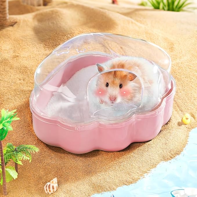 BUCATSTATE Hamster Sand Bath Kit Hamster Sand Bath Container Ultra Large Transparent Toilet for Syrian Hamsters Accessory for Small Animals(Pink, Shell-Shape)