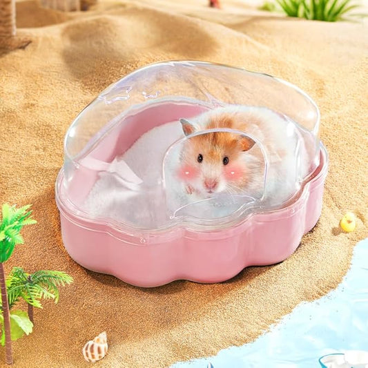 BUCATSTATE Hamster Sand Bath Kit Hamster Sand Bath Container Ultra Large Transparent Toilet for Syrian Hamsters Accessory for Small Animals(Pink, Shell-Shape)