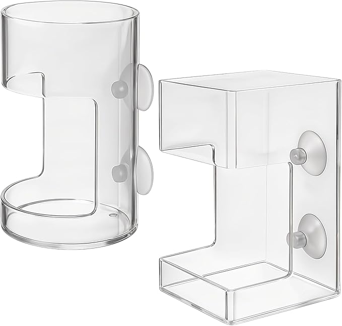 No Mess Aquarium Feeder Fish Tank Dish Tray Acrylic Clear Fishs Tank Feeder with Suction Cup, Round and Square Fishs Food Container Holder Dispenser 2.36x3.93 in for Turtle Shrimp Betta Feeding
