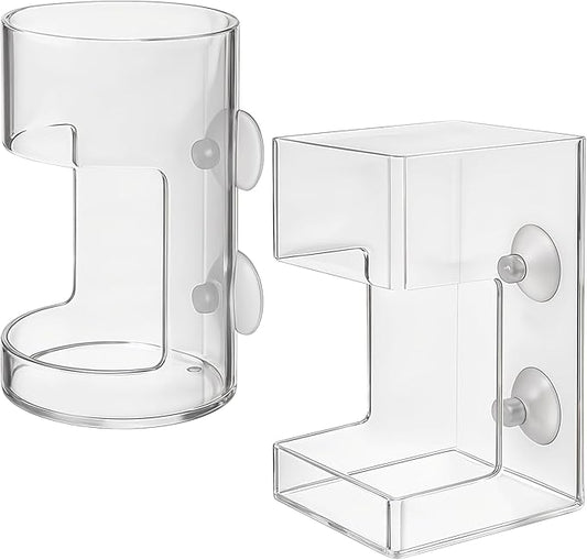 No Mess Aquarium Feeder Fish Tank Dish Tray Acrylic Clear Fishs Tank Feeder with Suction Cup, Round and Square Fishs Food Container Holder Dispenser 2.36x3.93 in for Turtle Shrimp Betta Feeding