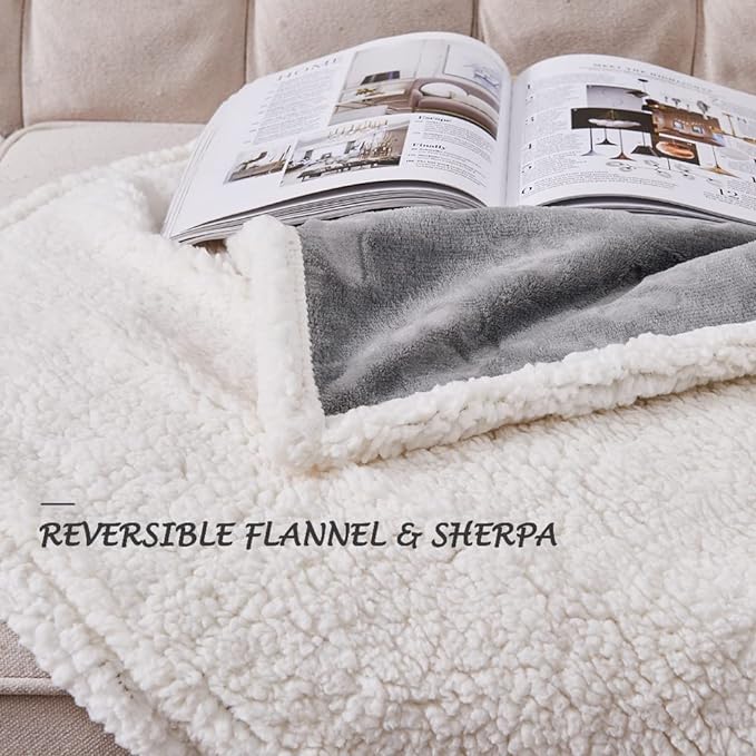 Qeils Waterproof Blanket for Bed, Dog Blankets for Large Dogs, Waterproof Cat Blanket Washable, Soft Sherpa Fleece Puppy Blanket, Reversible Throw Protector for Couch Car, 50"X60", Grey