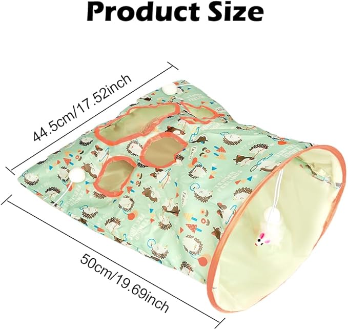 Cat Tunnel Toy, Cat Tunnel Bags with 1 Little Mouse & 3 Ball Crinkle Sack Bag for Cats, Portable Training Cave Collapsible Interactive Cat Drill Bag Pet Toy, Cat Self Interactive Toys(Green)