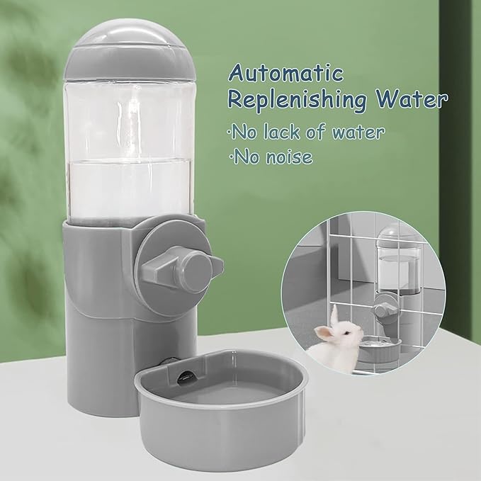 Tfwadmx Rabbit Watter Bottle 17oz Dispenser No Drip Small Animal Cage Water Feeder Bowl Hanging Guinea Pig Automatic Water for Bunny Chinchilla Hedgehog Ferret (Grey)