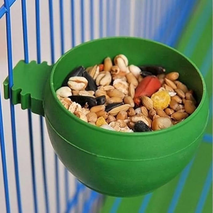 New Bird Parrot Pigeons Hamster Pet Cage Aviary Water Food Bowl Feeder Plastic Round Water Cup Hanging Drinking Feeding Bowl-5pcs