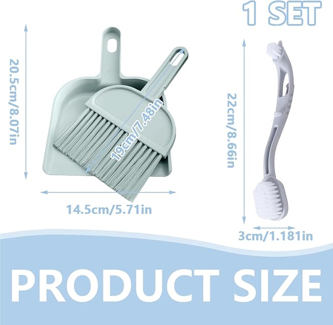 Birdcage Cleaner Set, Mini Dustpan and Brush Set, Animal Droppings Cleaning Tool for Guinea Pigs, Hamsters, Chinchillas, Rabbits, Reptiles, Hedgehogs and Other Small Animals(Gray, Blue)