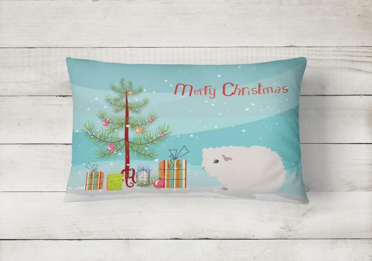 Caroline's Treasures CK4442PW1216 Merino Guinea Pig Merry Christmas Canvas Fabric Decorative Pillow Machine Washable, Indoor Outdoor Decorative Pillow for Couch, Bed or Patio, 12HX16W