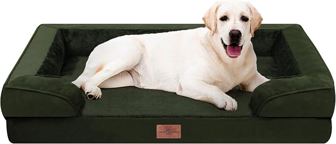 Comfort Expression Orthopedic Dog Bed for Extra Large Dogs with Bolster | Waterproof Dog Couch Bed with Washable Cover & Non-Slip Bottom, Supportive Egg Crate Foam XL Pet Bed, 45x35 Inch