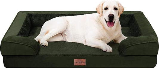 Comfort Expression Orthopedic Dog Bed for Extra Large Dogs with Bolster | Waterproof Dog Couch Bed with Washable Cover & Non-Slip Bottom, Supportive Egg Crate Foam XL Pet Bed, 45x35 Inch