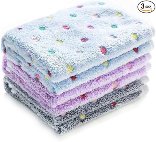 1 Pack 3 Blankets Super Soft Cute Dot Pattern Pet Blanket Flannel Throw for Dog Puppy Cat Blue/Purple/Grey Small