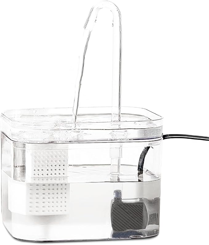 SunGrow Automatic Flowing Hydration with Filter, Silent USB Pump Cat Water Fountain, Transparent Feeder Bowl for Indoor Felines, Ferrets, and Small Animals (6" x 5" x 5")