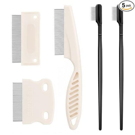 Fullhawl 5 Pieces Dog Eye Combs Tear Stain Remover Combs Pet Grooming Comb for Small Dogs Gently Removing Eye Mucus and Crust (Beige, Black)