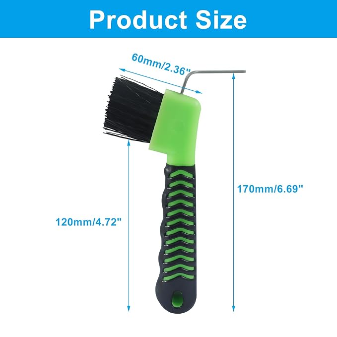 Litoexpe 1 Pcs Horse Hoof Pick Brushes with Soft Touch Rubber Handle, Fine Brush for Goat Donkey and Horse Equestrian Enthusiasts (Green)