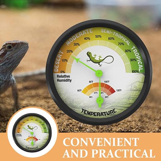 3“ x 3" x 0.9" Reptile Thermometer and Humidity Gauge | Terrarium Thermometer and Hygrometer | Mechanical No Battery | Gecko Lizard Turtle Tank Humidity Meter