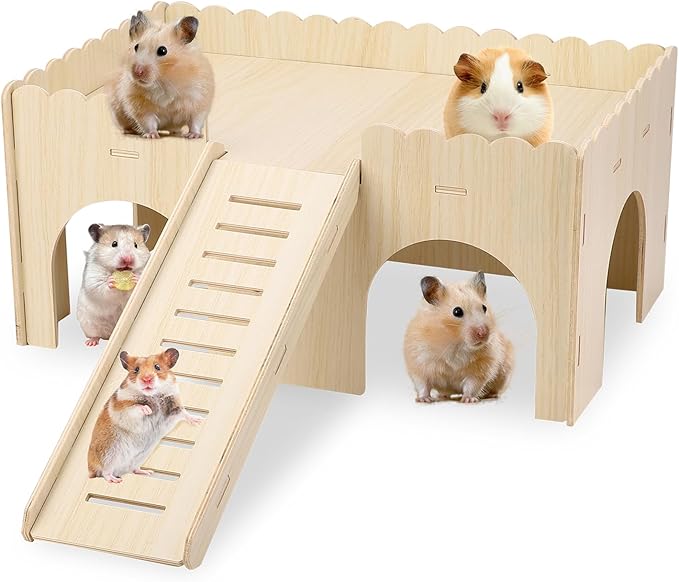 Large Guinea Pig Hideout,14.96 X 9.45 X 7.09in Wooden Hamster House with Stair Stable Guinea Pig House for Squirrel Hamster Small Animal