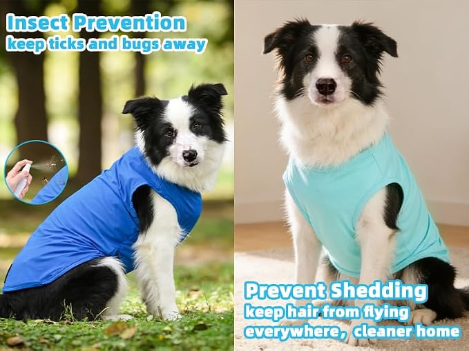 KOOLTAIL Cooling Sunblock Dog Clothes for Large Dogs, 2 Pack UPF50+ UV & Insect Protection Quick Dry Dog T Shirts for Outdoor, Anti-Hair Loss Breathable Sleeveless Pet Vest Tank Tops, Blue&Green, XL