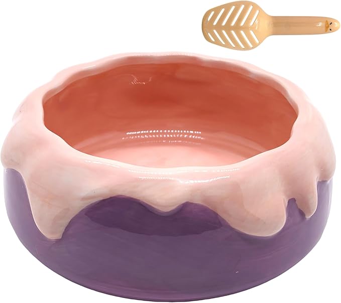 M2cbridge Ceramic Pudding Hamster Food Bowl Feeding Dish Water Bow for Guinea Pig Hedgehog Small Animal(Purple)