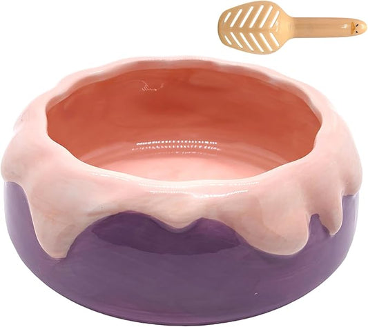 M2cbridge Ceramic Pudding Hamster Food Bowl Feeding Dish Water Bow for Guinea Pig Hedgehog Small Animal(Purple)