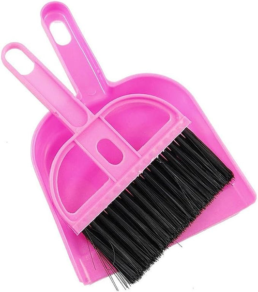 Pet Cage Broom Brush Dustpan Set - Small Cat Litter Sweeper for Pet Cage Clean and Car Keyboard Brush (Pink)