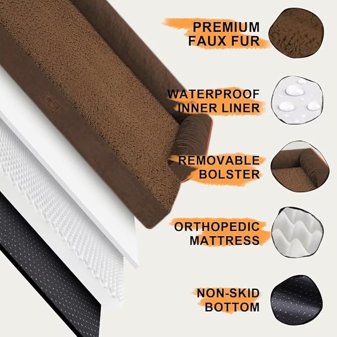 MEKIY Orthopedic Comfy Pet Sofa Dog Bed with Bolster for Small Dogs Cats | Pillow Support for Neck Relief, Egg Crate Foam, Skin-Friendly Surface, Waterproof Liner, Anti-Slip Bottom, 24 x 18 Inch