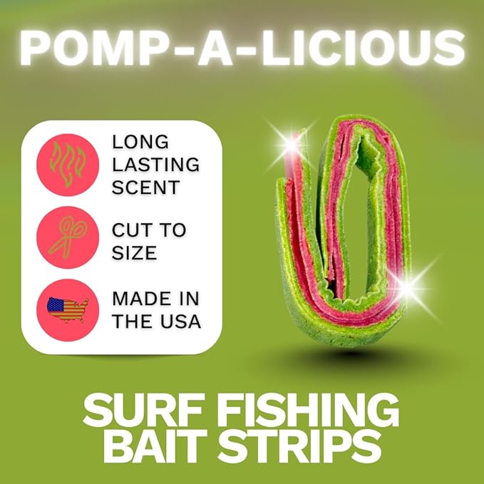 FishGum Surf Fishing Bait Strips for Saltwater Beach Fishing – Real Shrimp, Crab, Clam & Sand Flea Infused Scent – Artificial Cut Bait for Pompano, Redfish & Flounder