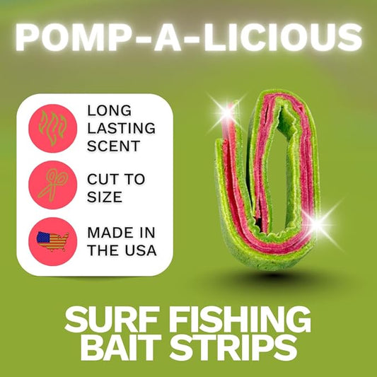 FishGum Surf Fishing Bait Strips for Saltwater Beach Fishing – Real Shrimp, Crab, Clam & Sand Flea Infused Scent – Artificial Cut Bait for Pompano, Redfish & Flounder