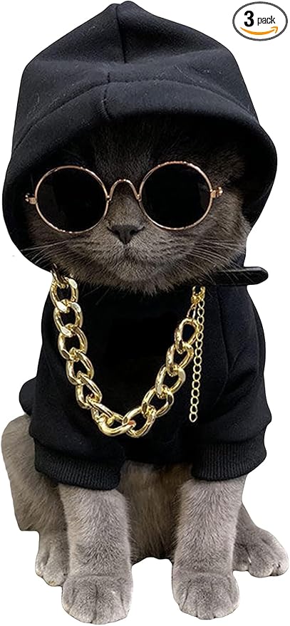 QWINEE 3Pcs Dog Hoodie Cat Apparel Dog Custume Set with Necklace and Sunglasses Pet Clothes for Puppy Small Medium Dogs Cats Multicolor XXL