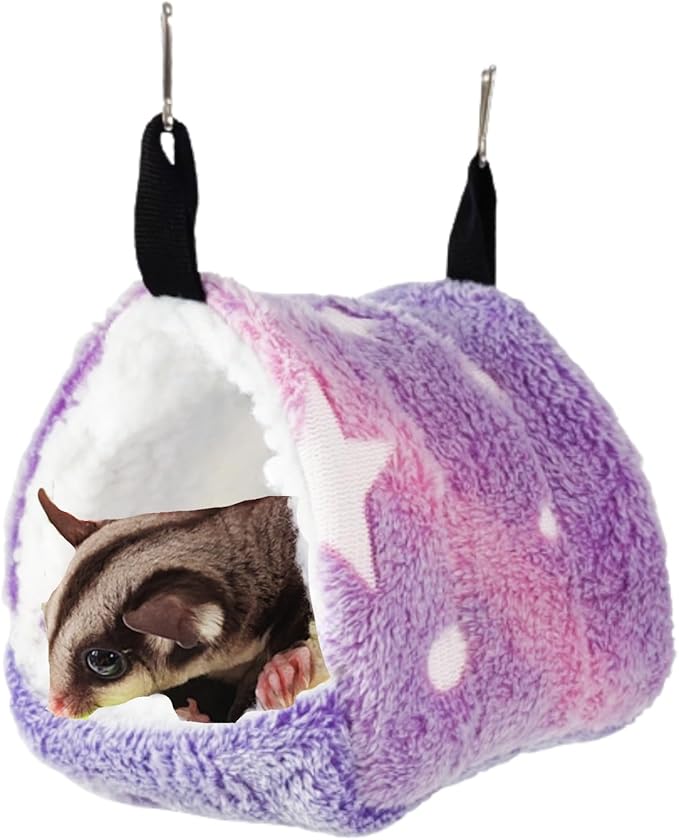 Cotton Guinea Pig Rat Hammock, Colorful Hamster Hanging Nest Warm Hideout Cage for Small Animals Sugar Glider Parrot Ferret (Purple,Medium)