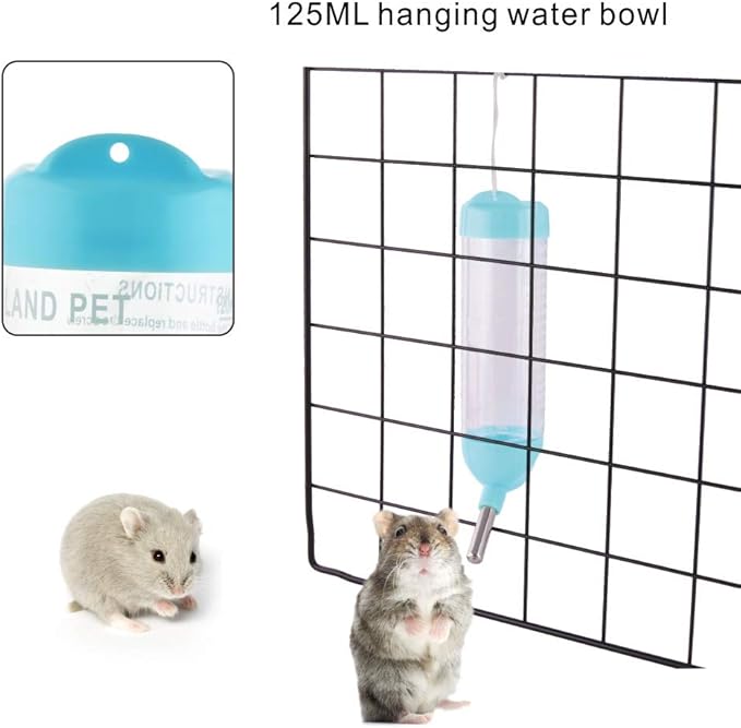 Guardians Hamster Water Bottle, Little Pet Automatic Drinking Bottle with Food Container Base Hut Hanging Water Feeding Bottles Auto Dispenser for Small Animals(125ml,Blue)
